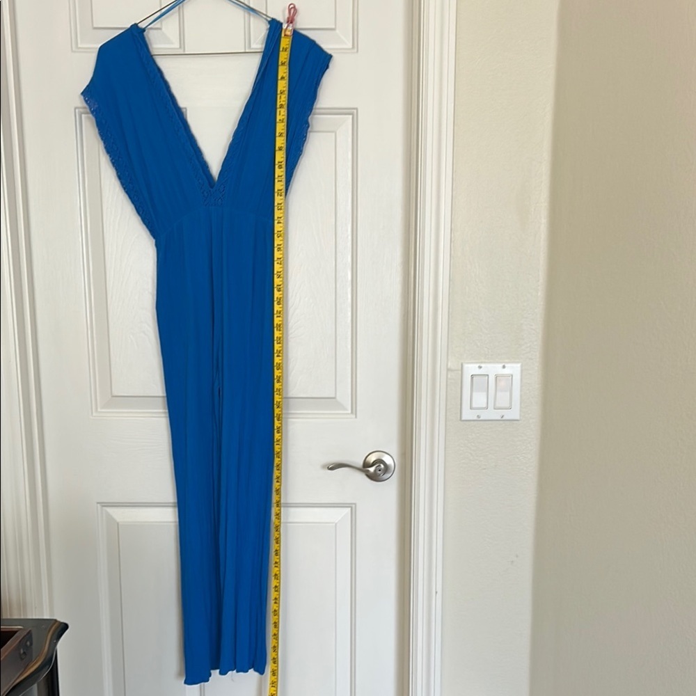 Love Tree Blue Wrap-Style Jumpsuit with V-Neckline and Flared Legs Sz S - Picture 5 of 10
